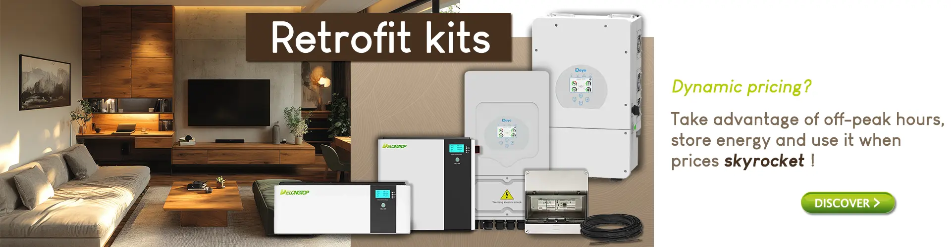 Retrofit kits. Dynamic pricing? Take advantage of off-peak hours, store energy and use it when prices skyrocket!